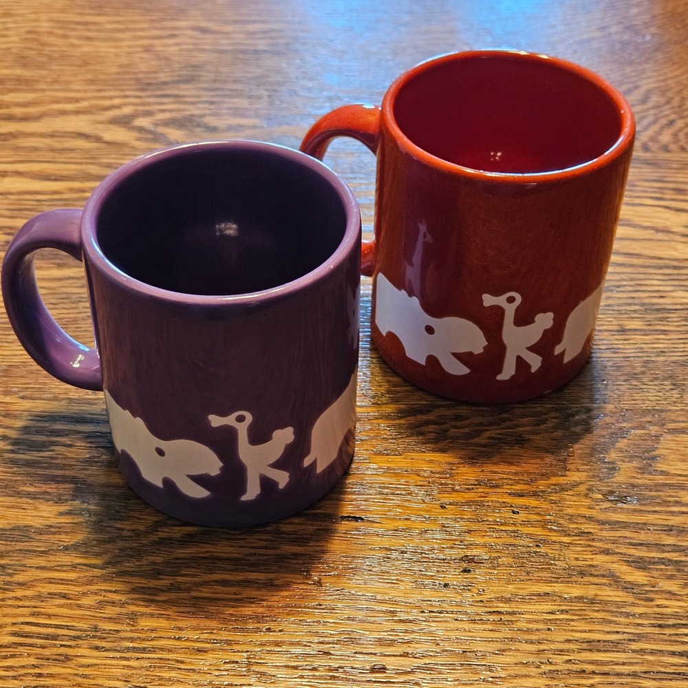 Waechtersbach Spain‎ Safari Animal Mugs Set of 2 Purple Red Elephant Giraffe MCM
